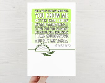 Happy Anniversary Taco Card, Valentine's Day card, digital greeting card, funny anniversary card, green couple's card, instant download card