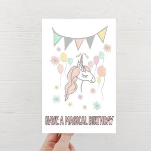 Cute Happy Birthday Unicorn card, have a magical unicorn Birthday Greeting Card for Baby Kids Children, pink birthday card, kids gift ideas