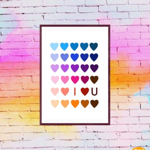 I love you Heart art, Valentine&#39;s Day Home Decor Instant Download, Nursery art, 8x10 Printable Wall Art, Playroom Heart Art, Rainbow Ombre