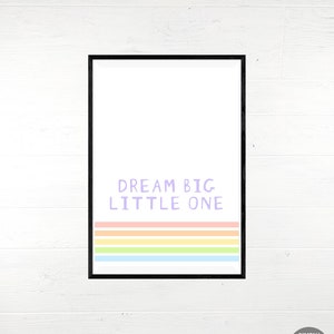 dream big little one printable, pastel kids wall art, classroom decor, classroom wall signs, pastel rainbow spring decor, rainbow nursery