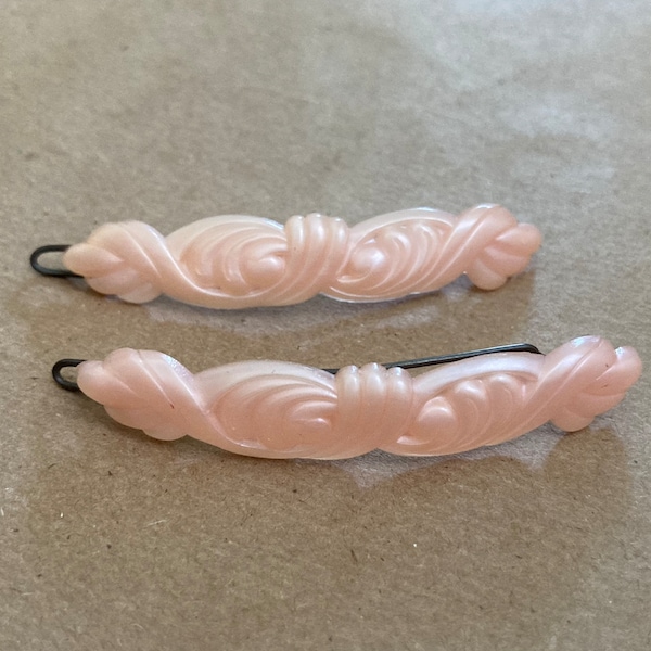 Pair of 1950s scalloped pink hair barrettes