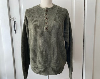 90s men's Redhead olive green knit Henley pullover, size Medium