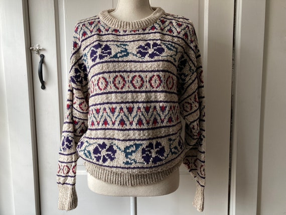 90s Northern Reflections floral Fair Isle knitted… - image 1