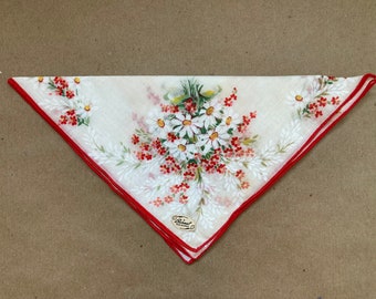 Vintage Burmel red white daisy handkerchief