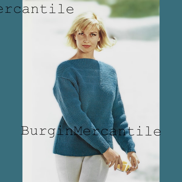 1960s boat neck sweater worsted weight pdf digital knitting pattern