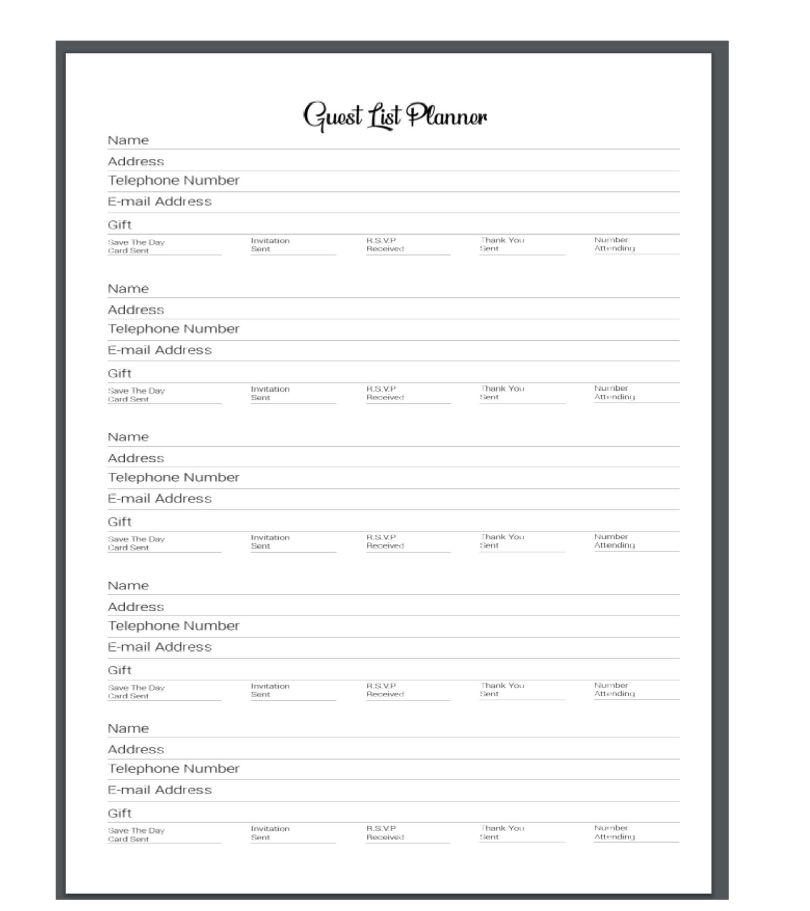 printable wedding guest list planner
