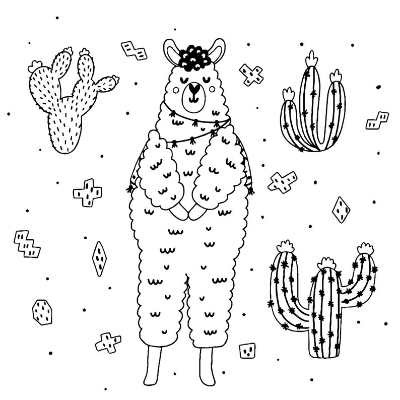 Llamas Coloring Pages For Adults and Kids Printable image 5