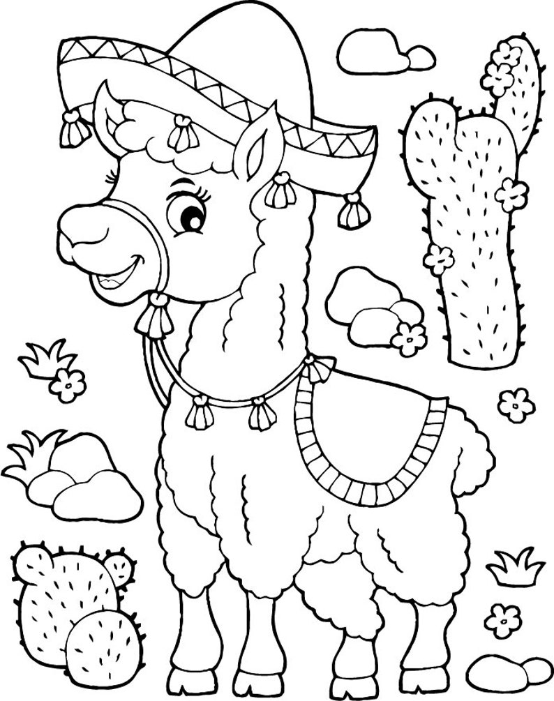 Llamas Coloring Pages For Adults and Kids Printable image 3