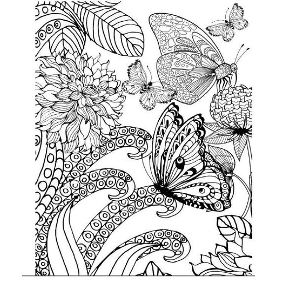 Printable Butterfly Adult Coloring Book PDF - Stress Relief Printable  Butterfly Adult Coloring Book - 39 Pages