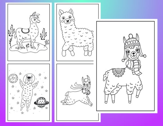 llamas coloring pages for adults and kids printable etsy