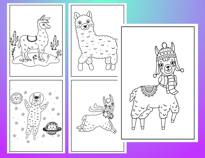 Llamas Coloring Pages For Adults and Kids Printable image 1