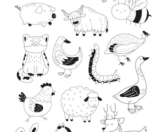 Animal Coloring Pages - 26 Printable Animal Coloring Pages for Boys, Girls, Teens, Kids, Animal Birthday Party Activity, Kids Birthday Party