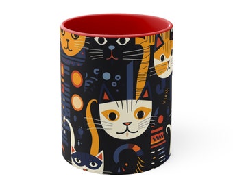 Funny Cat Art Accent Coffee Mug, 11oz