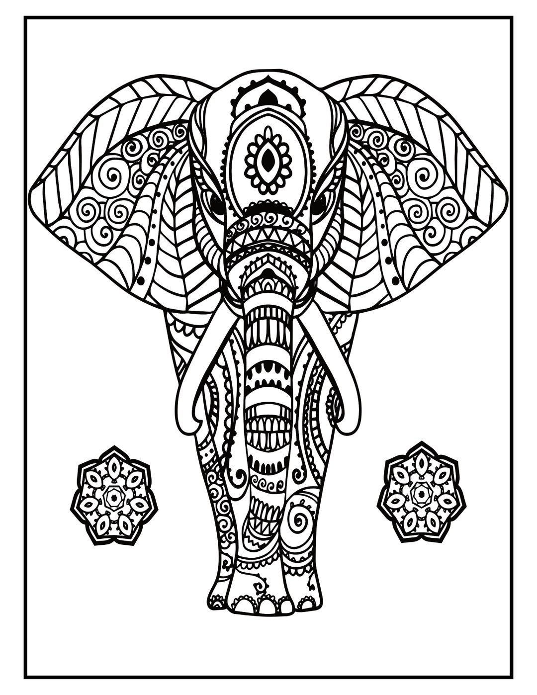 Elephant Mandala Coloring Pages 50 Page Elephant Coloring - Etsy