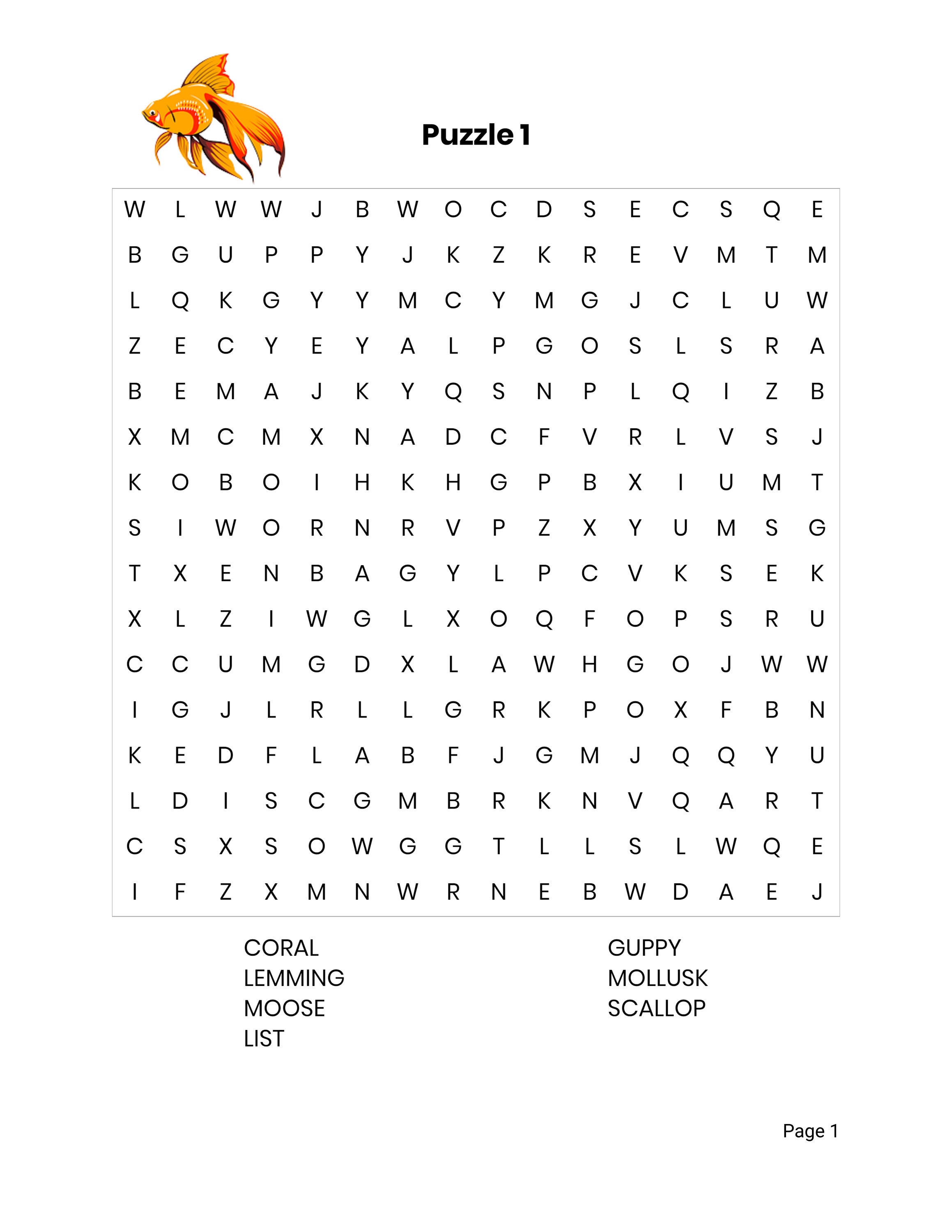 Word search puzzle, Words, Word search