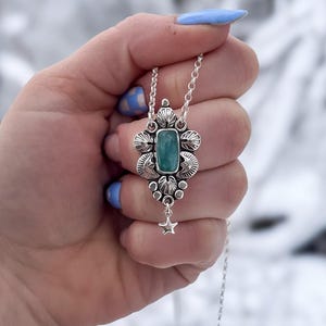 Teal Kyanite Sterling Silver Hand Stamped Pendant Necklace