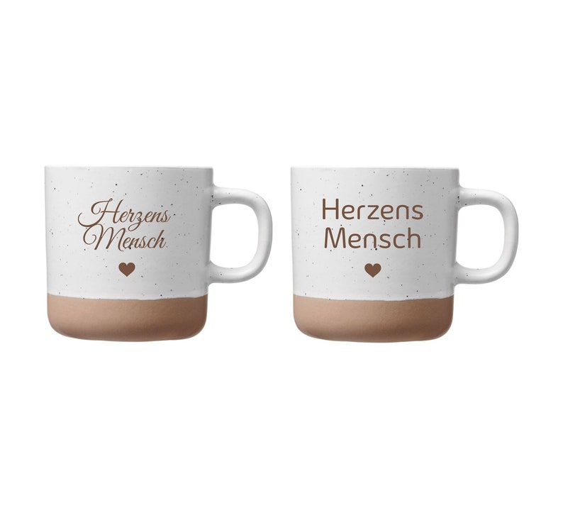 Herzensmensch weiße Keramik Tasse mit 360ml mit Gravur 10 Schriften zur Auswahl Bild 3