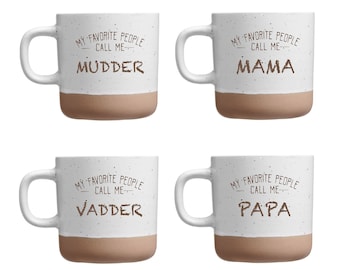 Vatertagsgeschenk / Muttertagsgeschenk Tasse - 4 verschiedene Motive zur Auswahl auf einer weißen Keramik Tasse mit 360ml Gravur