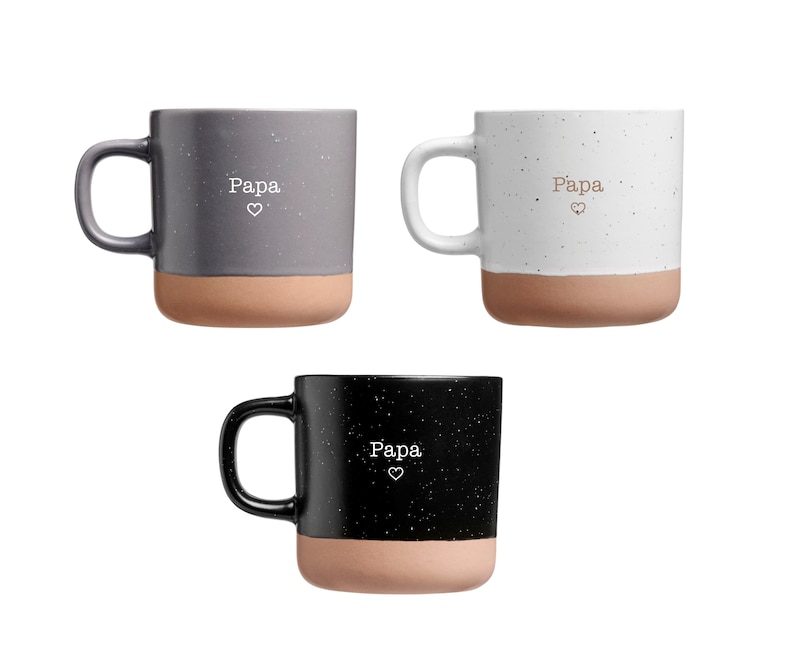 Mom or dad mug made of ceramic with 360ml engraving Gray Black White Mother's Day gift Father's Day gift PAPA rechts v. Griff