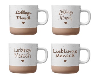 Lieblingsmensch weiße Keramik Tasse mit 360ml Gravur - 10 Schriften zur Auswahl