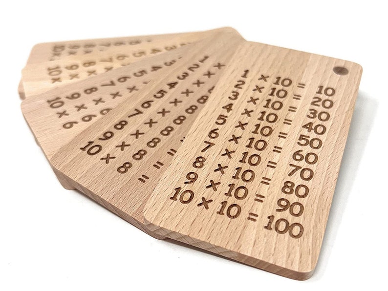 1x1 wooden learning cards handy and practical with ball chain. Ideal for the school cone at the start of school. Long-lasting fun thanks to engraving. image 1