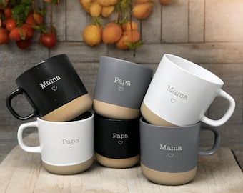 Mom or Dad ceramic mug with 360ml engraving | Grey - Black - White | Mother's Day gift | Father's Day gift