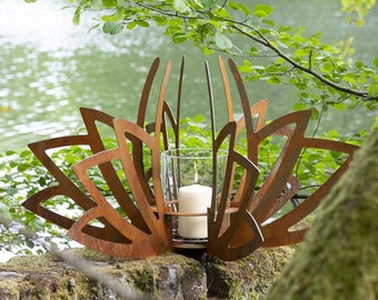 Large lantern made of Corten steel, lantern | Decoration for the garden - "flower" - also for planting