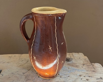 Pitcher vintage brown milk jug old minimalist, peasant vase