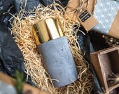 Dark Concrete Vase with Polished Brass and Removable Glas