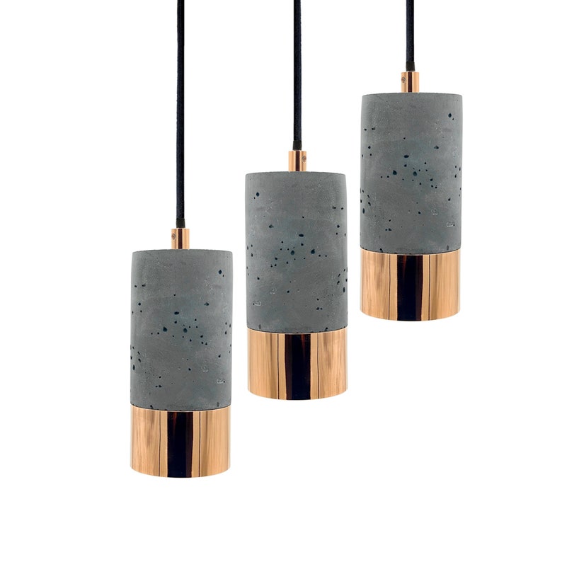 Concrete & Copper Pendant Lights Set of 3 Lamps Etsy