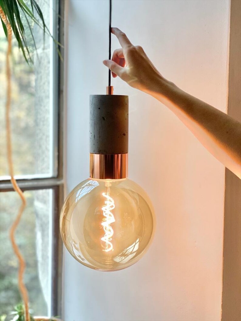 Concrete & Copper Pendant Lights Set of 3 Lamps Etsy