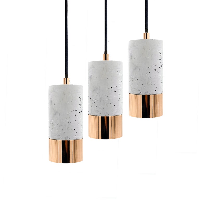 Concrete & Copper Pendant Lights Set of 3 Lamps Etsy