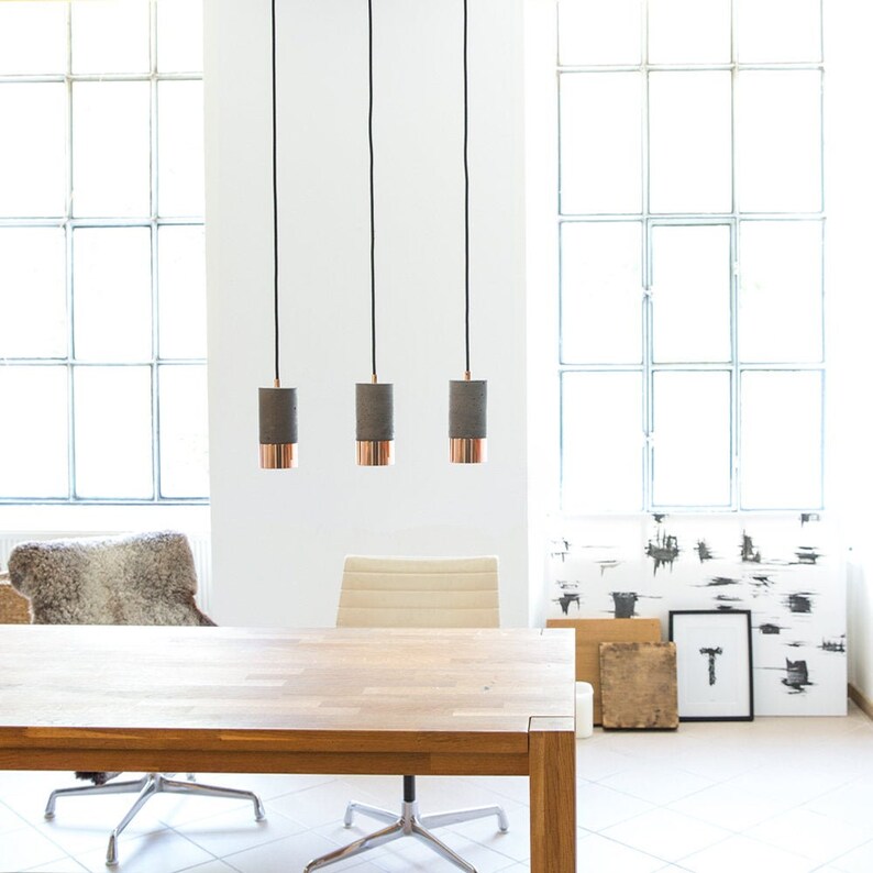 Concrete & Copper Pendant Lights Set of 3 Lamps Etsy
