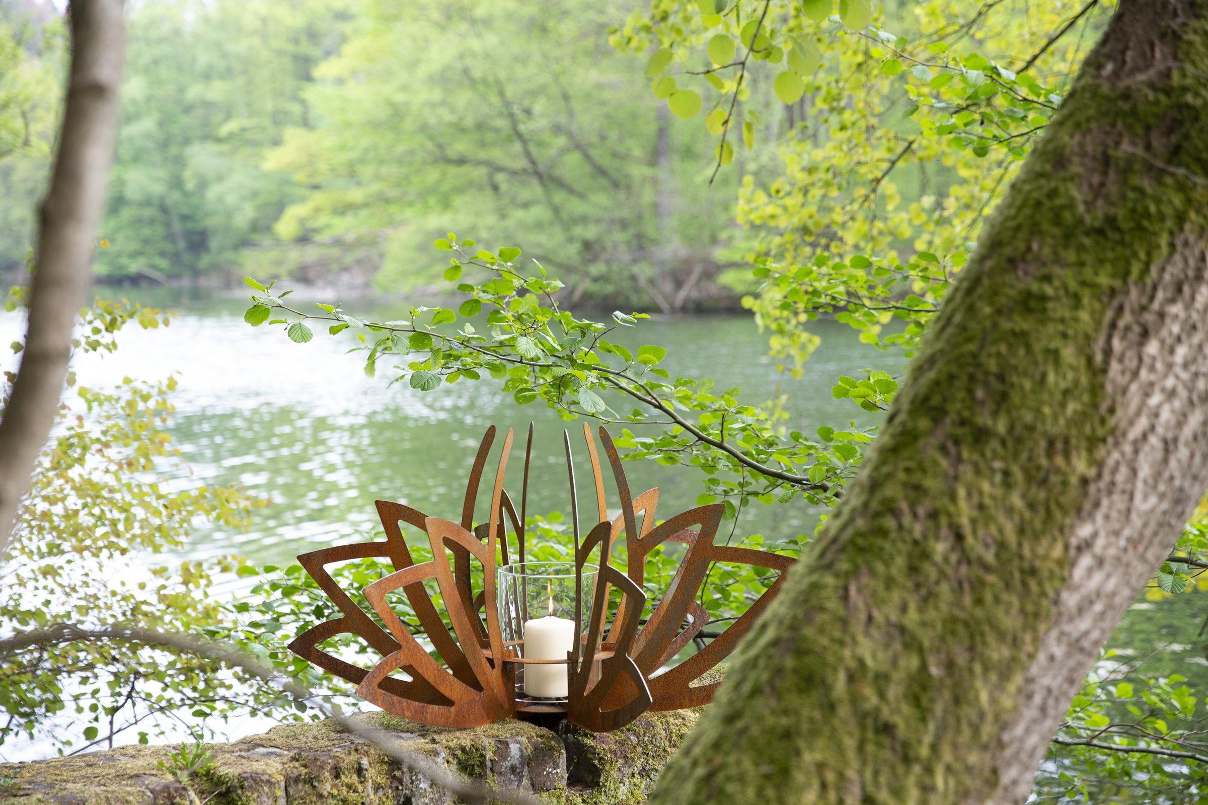 jardinière + torche de jardin en acier corten, lanterne | décoration pour le - "fleur"""