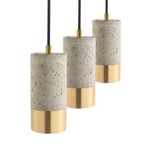 Concrete Lamps with Brass Look, Set of 3 Pendant Lightings