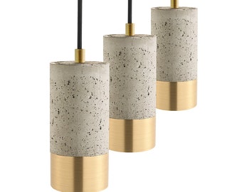 Concrete Lamps with Brass Look, Set of 3 Pendant Lightings