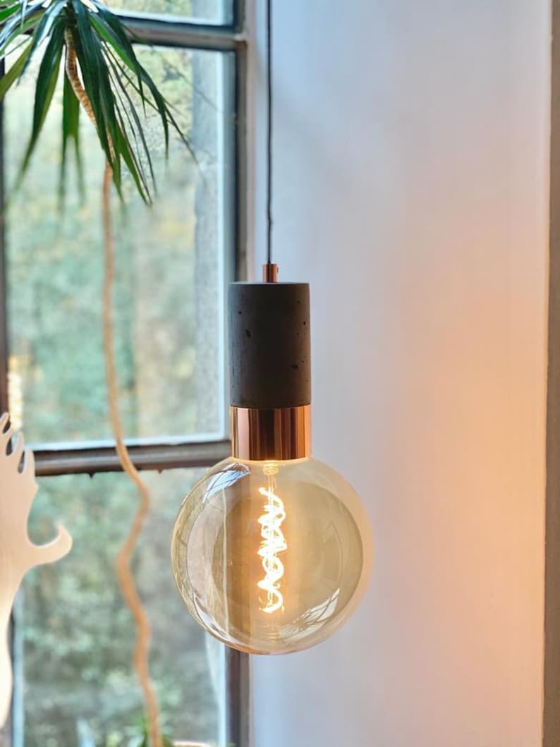 Concrete & Copper Pendant Lights Set of 3 Lamps Etsy