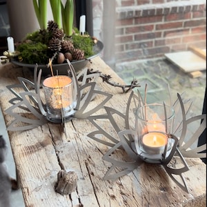 Tea light candle holder incl. glass, Flower wind light | Gardening gift - Dahlia