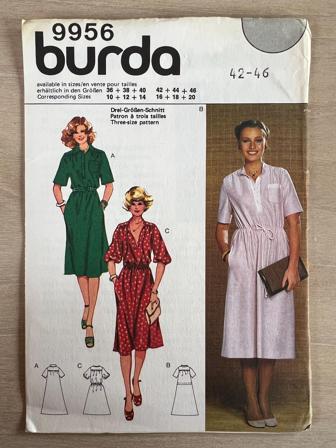 70s Vintage Burda Sewing Pattern 9956 Multi-size Pattern Plus Sizes 42 ...
