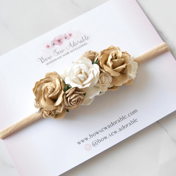 Beige flower headband, baby girl headband, photoshoot prop