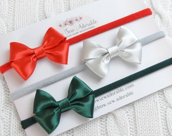 Mini satin hair bow set | Christmas hair accessory, baby girl headbands, photoshoot prop