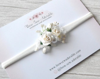 Mini white flower headband/ hair clip