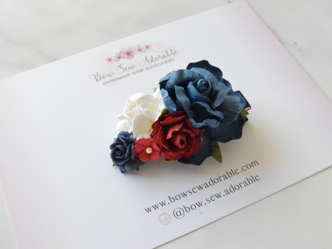 Blue and Red Flower Hair Clip, Girls Hair Accessory Etsy