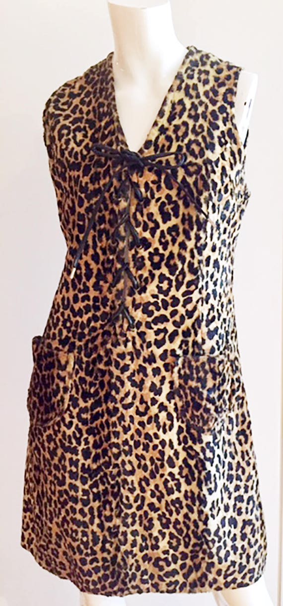 Biker 60's or 70's lace up FAKE FUR Leopard Dress