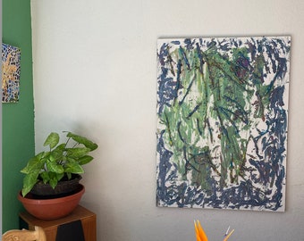 Green Leaves - Original Acrylic  Painting  on Stretched Canvas  with fixed objects