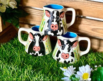 Holstein Dairy Cow, Milk Jug, Creamer, Small Tapered Jug, Hand Painted, Ceramic