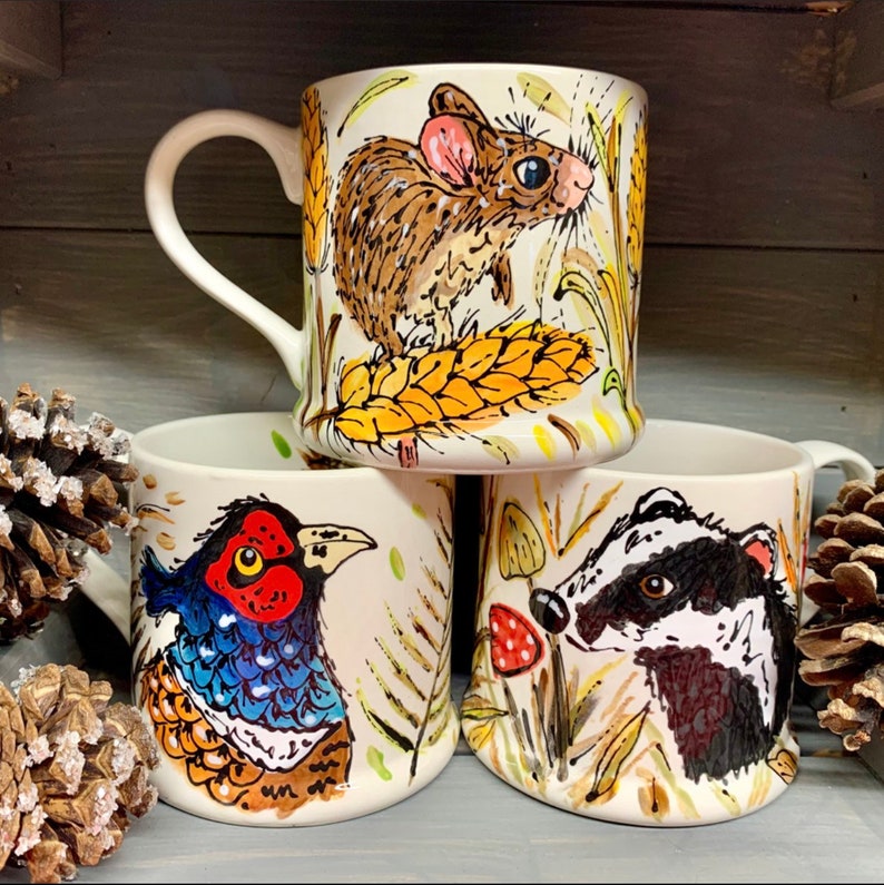 Field Mice, Harvest Mice, Country Mug, Wildlife, Woodland, Autumnal, Hand Painted, Ceramic, Drinkware, Gift image 5