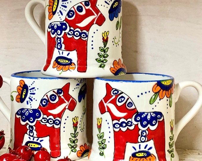 Sottobicchiere Quadrato Con Dala Swedish Pattern - Pretty Nature Dalarna - 9,5x9,5 Cm, Retro In Sughero, Idea Regalo