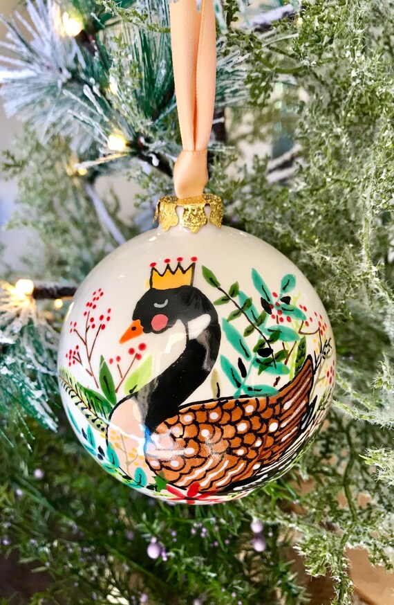 Hand Painted Ceramic Christmas Goose Bauble Hanging Etsy