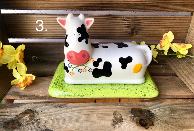 Cow Butter Dish Hand Painted Ceramic Country Decor Kitchen Etsy